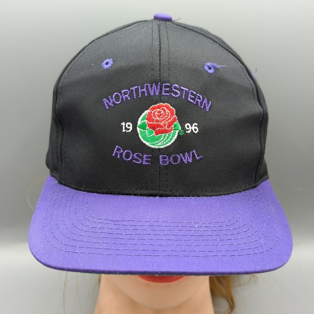 Vintage 1996 Rose Bowl Hat Northwestern Wildcats Snapback Cap Black Purple